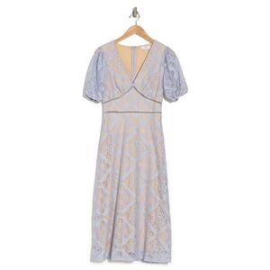 blue lace maxi dress with sleeves Navy Blue A-Line V-Neck 3/4 Lace Sleeves Mother of the Bride Dress main image 1